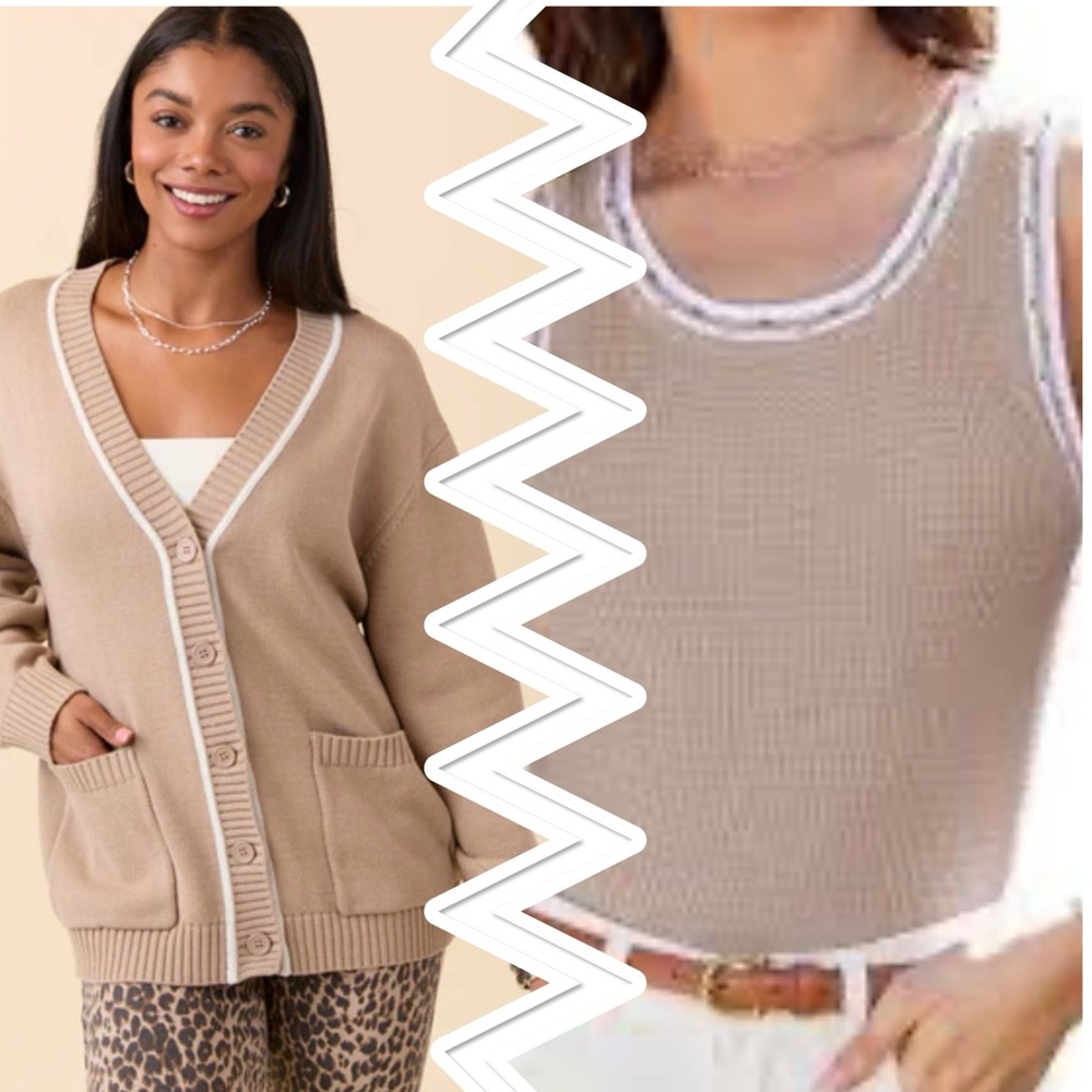 Pink Rose| Tan Cardigan  Sweater Set…..207